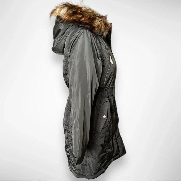 DKNY Girls Olive Green‎ Stadium Parka Cinched Waist Faux Fur Trim Large | NWT - Picture 5 of 14